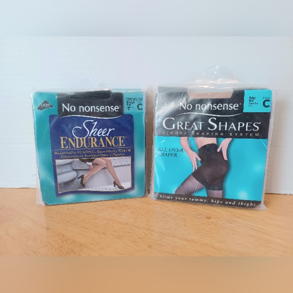 2 No Nonsense Pantyhose Sheer Endurance, Great Shapes Sealed Size C Black, Beige